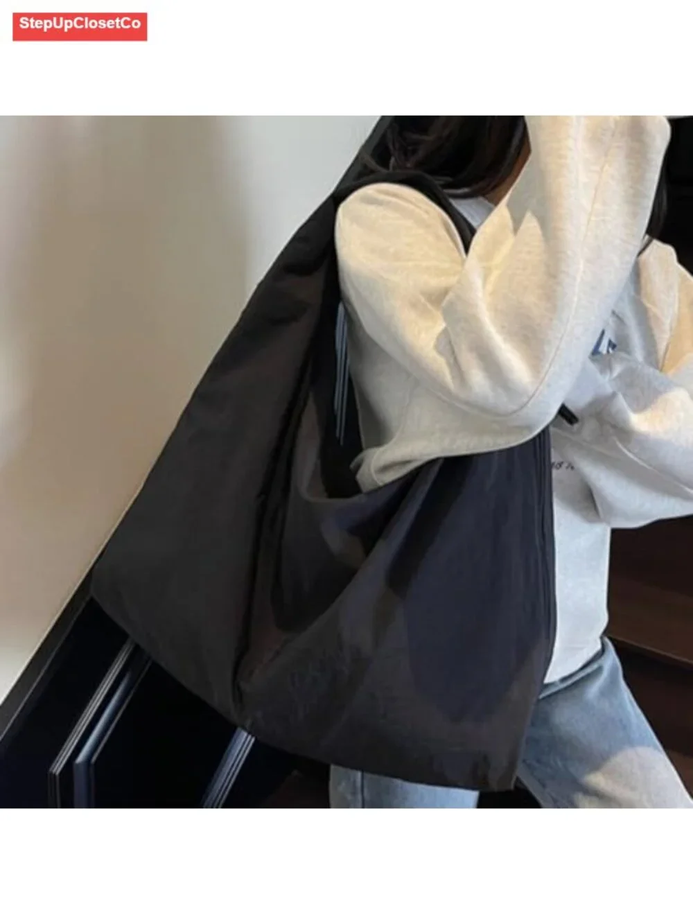 Large Slouchy Hobo Shoulder Bag Nylon Tote with Zipper Multi-Pocket for Women